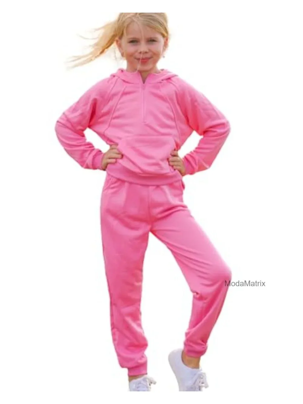 Girls Athletic 2-Piece Hoodie Sweatsuit Set with Pockets